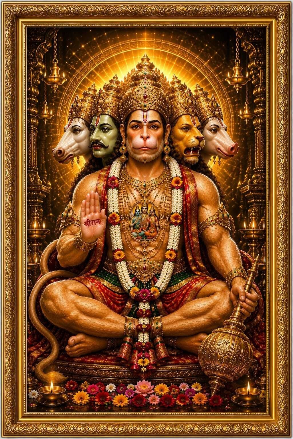 Panchmukhi Hanuman Ji Wall Frame mdf 12x18 Inch — 18x12 inch